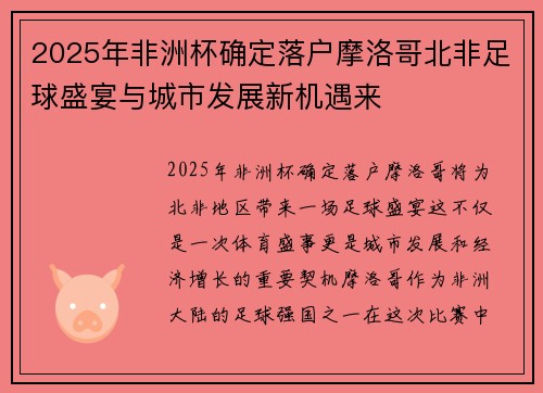 2025年非洲杯确定落户摩洛哥北非足球盛宴与城市发展新机遇来