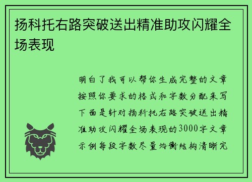 扬科托右路突破送出精准助攻闪耀全场表现